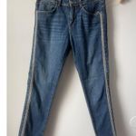 ZARA Bejeweled Stripe Dark Blue Denim Skinny Ankle Jeans Photo 1