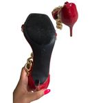 True Religion Red Gold Patent Chain Ankle Strap Heels Size 8.5 Photo 4