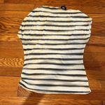 W By Worth  Black & White Stripe Short Sleeve Rouched Shoulder Top Small Photo 7