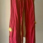 Elegant Red Velvet Shawl with Gold Lace Accents Women's Wrap Photo 3