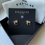 Coach  Crystal C Logo Stud Earrings Gold Tone NWT Photo 2