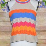 THML Cute Halter Top Sweater Color Block Crochet Ladies Size L Boho Festival Photo 0