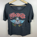 Aerosmith  Cropped Graphic T-shirt Womens Size Large Gray Off the Shoulder Band Photo 0