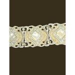 Vintage Gold Tone With White Wash bracelet Mother of Pearl Rhinestones 7.5" Photo 5