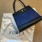 Furla Authentic  Cortina structured colorblock leather handbag tote blue black Photo 10