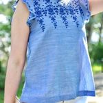 The Loft  Blue Ruffle Shoulder Embroidery Yoke Shell, Sz M Photo 0