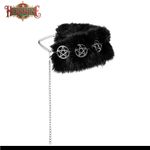 Black Faux Fur Choker with Silver Pentagram Accents Photo 4