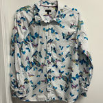 Talbots White Shirt with Blue and Green Butterfly Print Photo 0