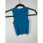 Victoria + Sophia Blue Ribbed Zip Front Knit Vest S/M Green Photo 4