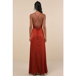 Lulus NWT  So Loving Rust Orange Satin Pleated Lace-Up Backless Maxi Dress Size M Photo 2