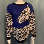 Beverly Hills Zoo Retro Zebra Sweater size medium Blue Photo 0