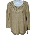 Ruby Rd NWT . Womens Sweater Size Petite PXL Gold Knit Beaded Sequin Pullover Photo 0