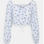 Hollister Floral Smocked Linen Crop Top in Blue Combo Photo 4