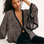 Free People  Lola Sheer Floral Kimono Lace Trim Tie Front Size Large Photo 0