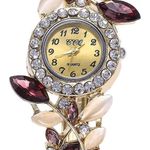 Crystal Rhinestone Purple Floral Fashion Bracelet Watch Gold Photo 2