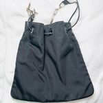 Gucci Drawstring Bucket Bag Leather Silver Chain Link Strap Nylon VTG Photo 2