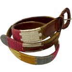 Artisan Multicolor Cotton Embroidered Brown Leather Buckle Belt Size Small Photo 5