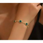 NWT Stainless Steel Gold Green Flower Bracelet Women Jewelry Flower Bracelet Photo 0