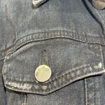 Free People  Black Distressed Denim Jacket with Knit Sleeves size M Photo 3