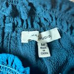 Max Studio NWOT   M Blue Ruffle High Neck Blouse Smocked Cuff Balloon Sleeve Top Photo 6