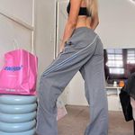 y2k nylon silver grey striped wide leg track pants Gray Size L Photo 1