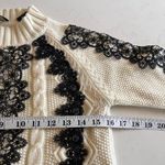 Pinko Cream Black Lace Long Sleeve Cable Knit Mock Neck Pullover Sweater Size XS Photo 6