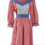 Vintage 70s Handmade Patchwork Picnic Prairie Dress Red Blue Gingham Medium Photo 0