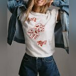 Free People NWT  Banner Day Let's Roll Tee - white ivory red - small Photo 5