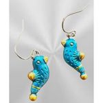 Bluebird Earrings New Painted Metal Dangle Hooks Bird Watcher Gift Birthday Blue Photo 3