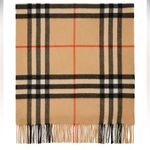 Burberry NWT  Check 100% Cashmere Scarf Tan Beetroot Photo 3