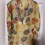 Colorful Floral Embellished Long Sleeve Beach Cover Up Red Size M Photo 0