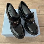 Prada Chocolate Brushed Black Leather Heeled Loafers Size: 40 Photo 4