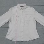 NY & CO 3/4 Sleeve Silky Button Down Shirt Tan Size L Photo 10
