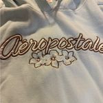 Aeropostale Women’s Hoodie Medium Light Blue Green Soft Hibiscus Pullover Pocket Photo 1