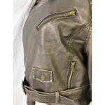 Stoosh  Faux Leather Cropped Moto Jacket Brown XL Belted Biker Zip Short Coat Photo 9