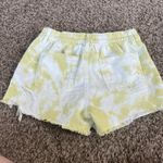 Aerie High Waist Denim Jean Shorts White and Yellow Tie Dye, Size Small Photo 3