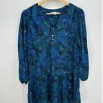 Time And Tru  Knee Dress Women Medium Blue Green Paisley Boho Peasant Ruffle Photo 0