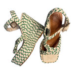 ASOS Braided Sandals Square Toe Block Heel Espadrille Style Green Cream size 7 Photo 0