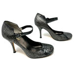 Max Studio  size 6.5 M mary jane heels pumps genuine snakeskin‎ leather gray Photo 2