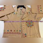 Anne Ashley Vintage Tan Open Denim Jacket Blazer Aztec Boho Embellished Plus 2X Size XXL Photo 8