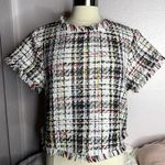 Cupcakes and Cashmere Multicolor Tweed Fringe Short Sleeve Top Women's M Photo 1