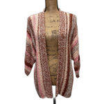 J. Jill Open Front Short Sleeve‎ Cardigan Multicolor Stripe Knit Boho Size Small Pink Photo 1