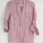 J. Jill Love Linen Womens Beachy Vacation 100% Linen Button‎ Down Shirt Size M Pink Size M Photo 0