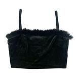 Kittenish Party Girl Black Velvet Spaghetti Strap Crop Top Faux Fur Trim Medium Photo 0