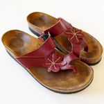 NAOT Dark Red Leather Floral Motif Cork Sandals Women’s Size 12 Summer Slides Photo 5