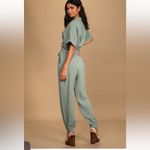 Lulus NWT  Relaxed Life Sage Green Short Sleeve Jogger Jumpsuit XS Photo 3
