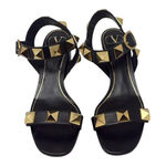 Valentino Garavani Roman Stud Sandals Leather Mid Heel Black Gold Size 38.5 Photo 0