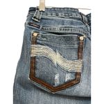 Cowgirl Up Embroidered Low Rise Bootcut Jeans Size 4/28 Blue Leather Rhinestone Photo 1