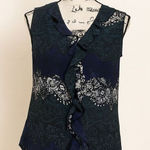 Larry Levine  Blue Abstract Ruffle Sleeveless Blouse | Size S Photo 0