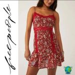 Free People NWT  size small last night mini slip dress cherry red combo dainty Photo 1